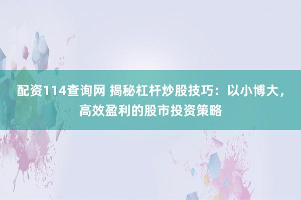 配资114查询网 揭秘杠杆炒股技巧：以小博大，高效盈利的股市投资策略