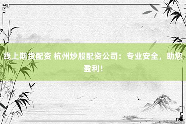 线上期货配资 杭州炒股配资公司:专业安全,助您盈利!