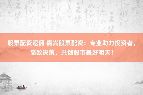 股票配资返佣 嘉兴股票配资:专业助力投资者,高效决策,共创股市美好明天!