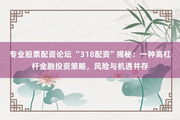专业股票配资论坛 “318配资”揭秘：一种高杠杆金融投资策略，风险与机遇并存